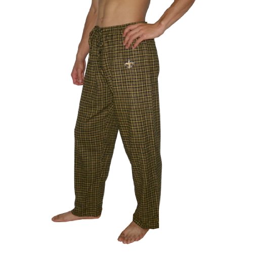 Mens NFL New Orleans Saints Plaid Cotton Thermal Sleepwear / Pajama Pants - Black & Yellow (Size: L)