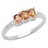 0.75 Carat Genuine Orange Sapphire Silver Ring
