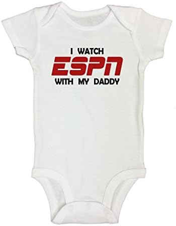 Cute Baby Onesie " I Watch Espn With My Daddy " Funny Shirts Bodysuits - Little Royaltee 3-6 Months, White