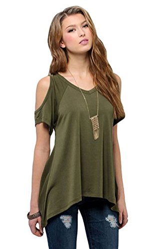 Bluetime Womens Casual Off Shoulder Short Sleeve Tunic Tops Shirt
