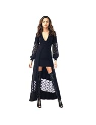 Sexy Knee Length High-Low-Hem Rayon/Spandex Lace Plunging Neck Long Sleeves  Dress