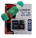 Secure Digital (SD) Multimedia Mobility Combo Kit of Kingston 2GB microSD, SD Adapter, miniSD adapter and USB (Secure Digitial) SD High Speed Green Color Card Reader / Writer
