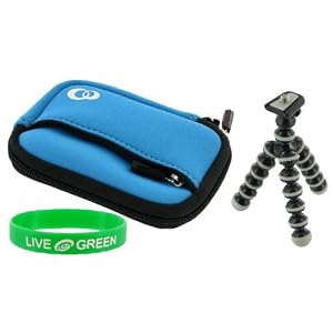 Neoprene Sleeve (Smurf Blue) Case and Premium Tripod for Olympus Stylus Tough-6020 Digital Camera Green