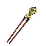 Crystalmood Handmade Teakwood 2-Prong Gold Painted Hair Stick