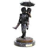 Boy & Girl with Umbrella Bronze Statue on Marble Base