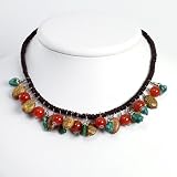 Sterling Silver Turquoise/Jasper & Carnelian Necklace - 15 Inch
