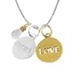 14k Yellow Gold Plated Sterling Silver "Mom" and "Love" "Two-Tone" Charm Necklace with Crystal, 18"