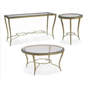 Bernhardt Furniture Sale Winslow Round Cocktail Table Set with Chairside Table in Mottled Antique Gold and Silver