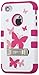 MYBAT Hybrid Dual Layer Protector Cover with Kickstand for Apple iPhone 4/4S - Retail Packaging - Butterfly Dancing/Hot Pink