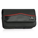 Black with Red Awl Line Border Executive Leather Horizontal Cover Pouch Carrying Case Belt Clip with Magnetic Closing Flap for Apple iTouch iPod Touch II 2G, iPhone 3G + LANYARD GIFT
