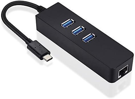 Eriotpy® USB 3.1 Type-C (USB-C) to 3-Ports USB 3.0 Hub with Ethernet Adapter for Apple New Macbook 12" ChromeBook Pixel and More Type C supported devices (Black)