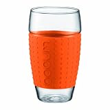 Bodum 20-Ounce Pavina Glasses with Silicone Grip, Orange, Set of 2