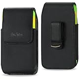 De-Bin iPhone 5 / 5C / 5S Black Vertical Leather Pouch Carrying Case Holster With Magnetic Closure and Durable Swivel Belt Clip (Plus Size Pouch - Fits Phone With Otterbox Defender Case / Commuter Case / Lifeproof Case On)