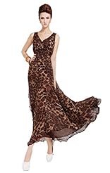 V-neck Lace Draped Vintage Chiffon Sleeveless Leopard Print Cocktail Party Dress/Tunic 