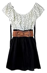Sexy Above the Knee Chiffon Short Sleeves Polka Dot Print Belted Summer Club Dress/Mini Dress 