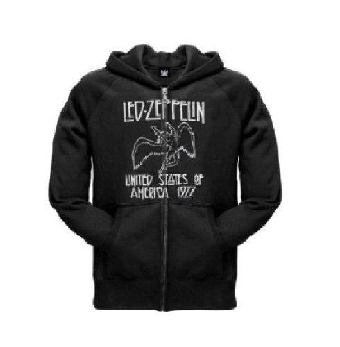 Led Zeppelin 'US 77' Distressed Black Zippered Hoodie (XX-Large) [Apparel] On Sale
