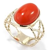 14K Gold Twisted Rope Shank Coral Ring