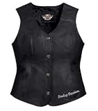 Harley-Davidson® Women’s Patches and Pins Lightweight Leather Vest. Embroidery. 98197-11VW Harley-Davidson® Women’s Patches and Pins Lightweight Leather Vest. Embroidery. 98197-11VW
