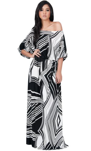 KOH KOH One Shoulder 3/4 Sleeve Graphic Print Long Cocktail Evening Maxi Dress