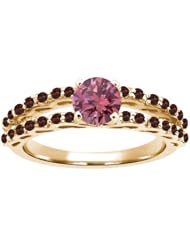 1.07 Ct Round Pink Diamond Red Garnet 925 Yellow Gold Plated Silver Ring