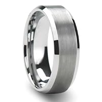 Tungsten Carbide Men's Ring Wedding Band 6MM Flat Brushed Center Beveled Edge Comfort Fit (Available in Sizes 8 to 12)