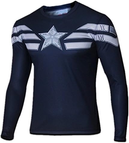 Christine Hahn Mens Super Hero Theme Long Sleeve Speed Drying Sport T-Shirts Captain America 2 XL