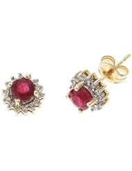 1.16CTW 14K Yellow Gold Genuine Ruby and Diamond Stud Earrings