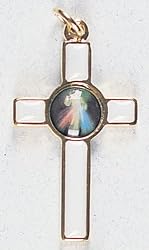Divine Mercy Cross-Shaped Pendant - 1.5" Height - IMPORTED FROM ITALY
