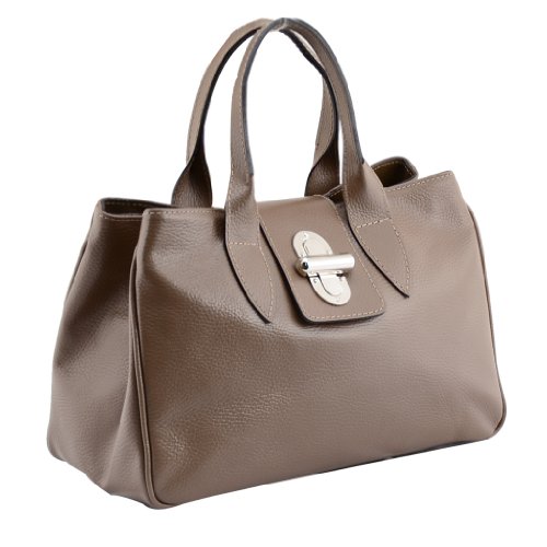 HS 0516 TP Honora Made in Italy Leather Taupe Satchel/Crossbody Bag