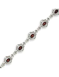 Sterling Silver Garnet Bracelet - 7.25 Inch