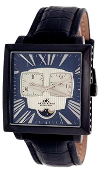 Adee Kaye Men's Quartz Multi-Function Moon Phase Watch Model AK-5000-M2 (Blue Accented Dial)