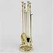 Woodfield Polished Brass Five Piece Tool Set with Gallery Rail for Fireplace
