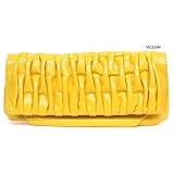Yellow Evita Ruffled Faux Patent Leather Clutch Bag Purse Handbag