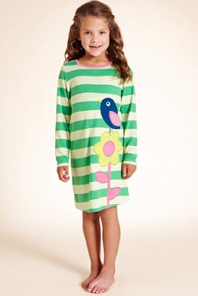 Younger Girls' Round Neck Stripe & Bird Nightdress