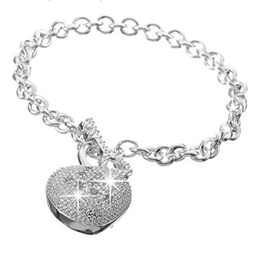 ANDI ROSE Women Men Fashion Jewelry 925 Sterling Silver Plated Chain Heart & Key Pendant Charm Bracelet