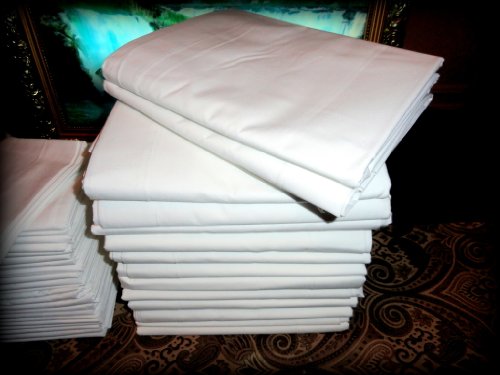 4 4pc T180 Sets: 4 Twin FITTED XL White 36x84x12 w/12" Deep Pocket Bed Sheets + 4 Twin FLAT 66X104 Bed Sheets + 8 Standard Pillow Cases White 180 Threads Percale (16 pcs total)