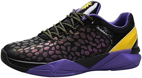 BAGE Men's Reflective Snake Print Change Color with Night Luminous Slip-Resistant Basketball Shoes-Black &amp; Purple-41