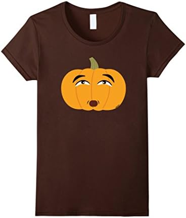 Women's Pumpkin Looking Up Asian Emoji Halloween Thanksgiving Shirt Large Brown