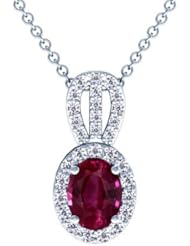Platinum Oval Cut Ruby And Round Diamond Pendant (GIA Certificate)