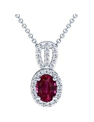 18K White Gold Oval Cut Ruby And Round Diamond Pendant (GIA Certificate)