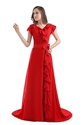 V-neck  Charmeuse/Chiffon/Silk Floor Length Evening Dress  With a Bow(s)