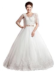 Plus Size V-neck Elbow Length Sleeves Backless Applique Beaded Sheer Illusion Lace-Up Crystal Tulle  Floor Length  Ball Gown  Dress With a Sash 