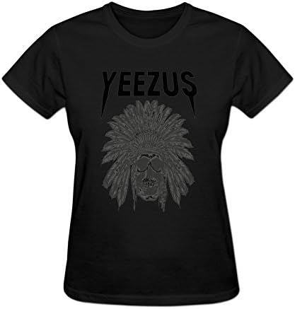 Sinony Women's Front Printed Kanye West Yeezus Indian Skull Tattoos Graphic Crewneck T-Shirt L Black