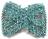 Hair Bling Metallic Aqua Teal Blue Hugger Beaded Double Comb 76004