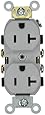 Leviton CR20-GY 20-Amp, 125-Volt, Narrow Body Duplex Receptacle, Straight Blade, Commercial Grade, Self Grounding, Gray