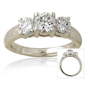 1.50CTW Three Stone Diamond Ring Classic Setting 14K White Gold