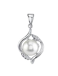 White Freshwater Pearl and Diamond Oval Flourish Pendant in .925 Sterling Silver Gift Box
