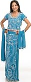 Turquoise Blue Lehenga Choli with Beadwork and Sequins - Chiffon
