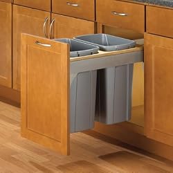 KV Soft Close Top Mount Waste Bins double bin 35qt platinum 17-1/2" W