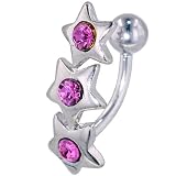 Pink Crystal Triple Star Dangle Belly Ring